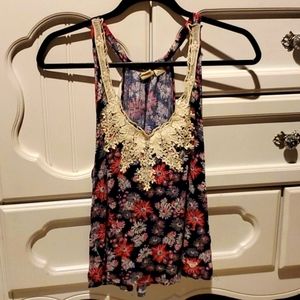 Roxy shifting floral crochet lace front cami top